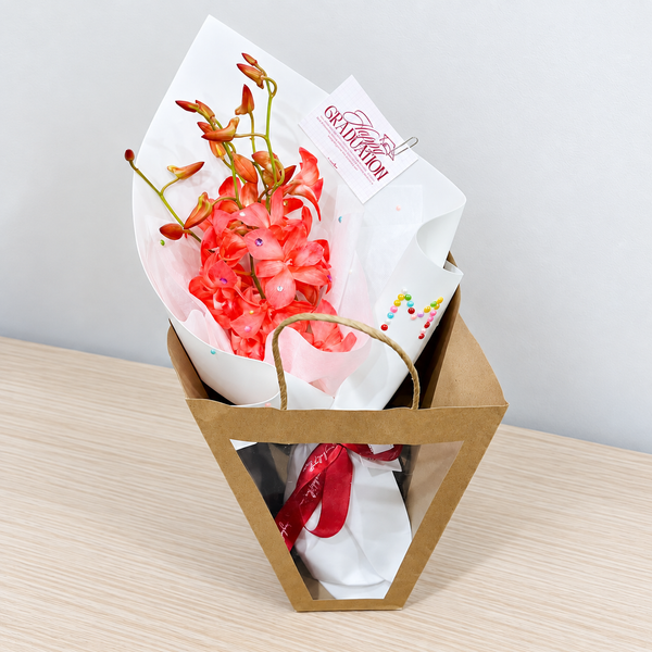 Initial Bloom – Red Orchid Bouquet