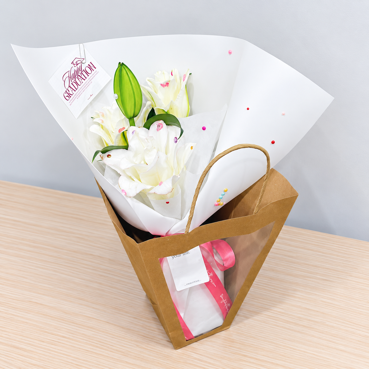 Initial Bloom – White Lily Bouquet
